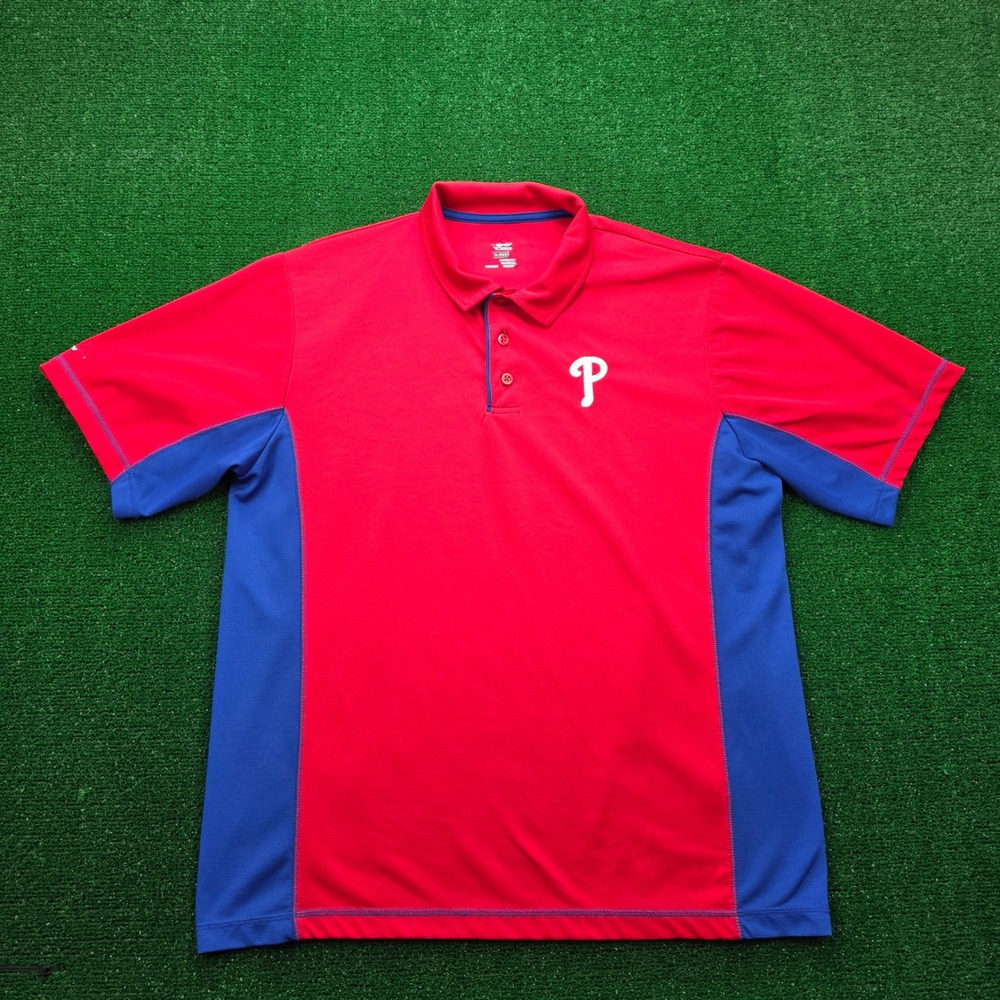 Philadelphia Phillies Majestic MLB Team Performance Polo Shirt Mens XL Red Blue